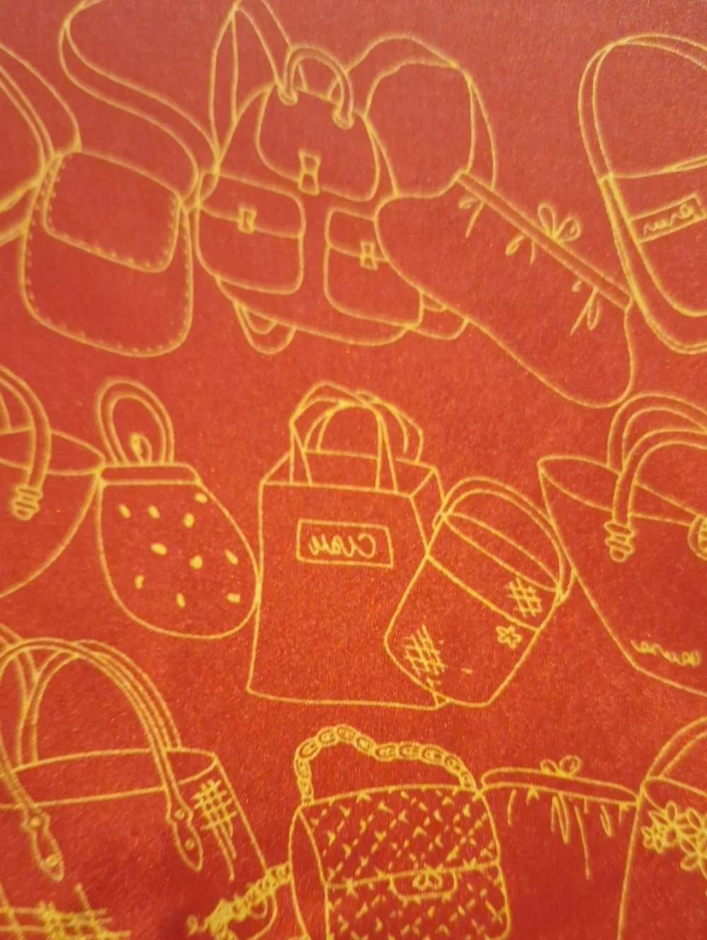 Ellen Tracy Red Square Scarf with Gold Handbag Motif